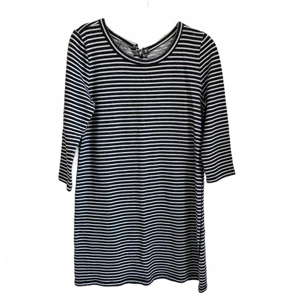 Talbots | Women’s Black White Striped 3-4 Sleeve Scoop Neck Dress Size L